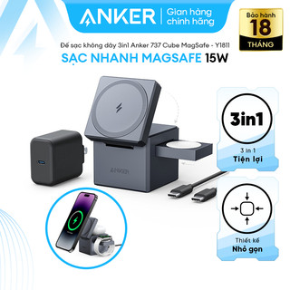 Đế sạc không dây 3in1 Anker 737 Cube - Hỗ trợ sạc nhanh 15W - Y1811