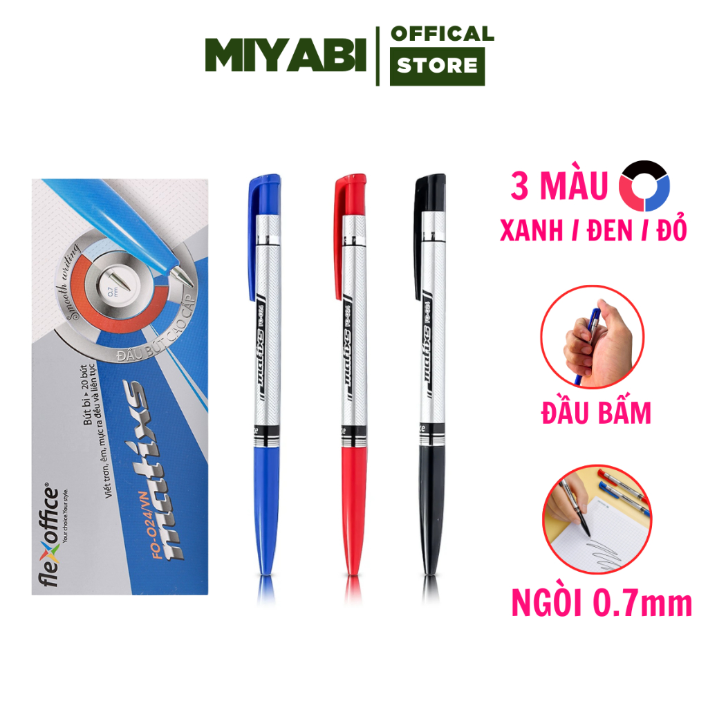 Bút bi thiên long mực xanh đen đỏ ngòi 0,7mm hộp 20 cái - Hộp bút bi thiên long bấm cao cấp - MIYABI
