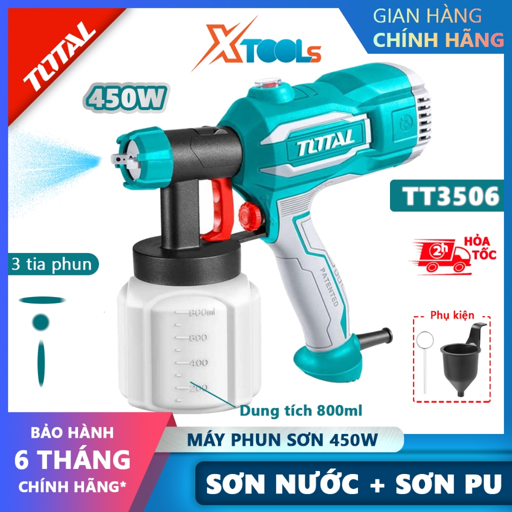  Máy phun sơn cầm tay dùng điện TOTAL TT3506 súng phun sơn điện 220v 450W 800ml sơn đa năng sơn PU sơn nước sơn nhà 