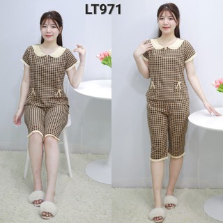 Đồ bộ mặc nhà nữ, đồ bộ hè, đồ bộ thiết kế lửng cổ sen phối bèo túi nơ