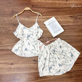 Bộ lụa hai dây họa tiết mặc nhà Pyjama TEA