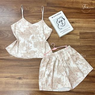 Bộ lụa hai dây họa tiết mặc nhà Pyjama TEA