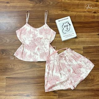 Bộ lụa hai dây họa tiết mặc nhà Pyjama TEA