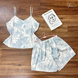Bộ lụa hai dây họa tiết mặc nhà Pyjama TEA
