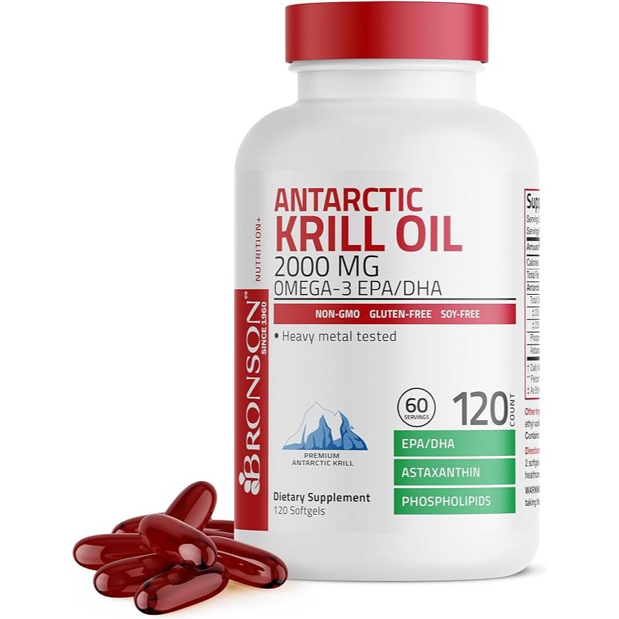 Dầu Nhuyễn Thể Bronson Antarctic Krill Oil Omega 3 EPA/DHA 2000mg Viên Uống Bổ Mắt, Hỗ Trợ Tim Mạch