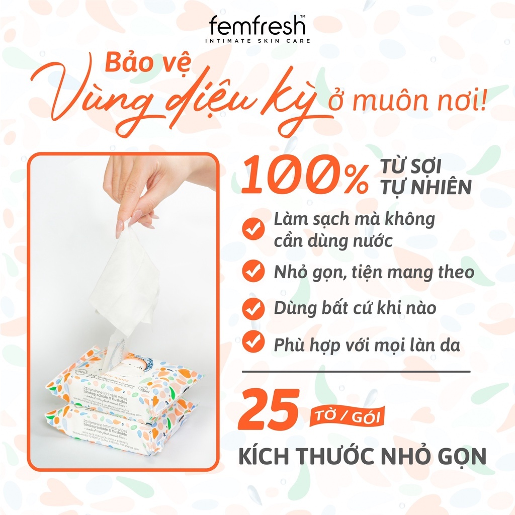 Khăn ướt vệ sinh vùng kín hằng ngày thay Dung dịch vệ sinh Femfresh Intimate Skincare Daily Wipes
