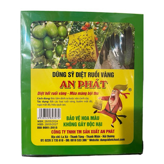 Tấm dính bẫy ruồi vàng; tấm dính diệt ruồi vàng; tấm bẫy ruồi vàng An Phát; bẫy ruồi vàng; keo đính ruồi vàng