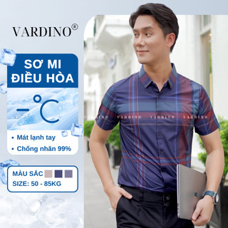 Áo sơ mi điều hoà chính hãng VARDINO chất vải lụa băng mát lạnh cho mùa hè, sơ mi tay ngắn hoạ tiết kẻ sọc S3624