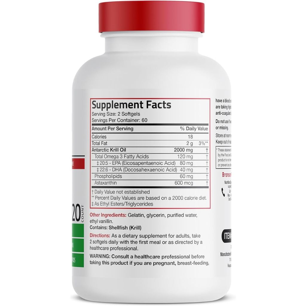 Dầu Nhuyễn Thể Bronson Antarctic Krill Oil Omega 3 EPA/DHA 2000mg Viên Uống Bổ Mắt, Hỗ Trợ Tim Mạch