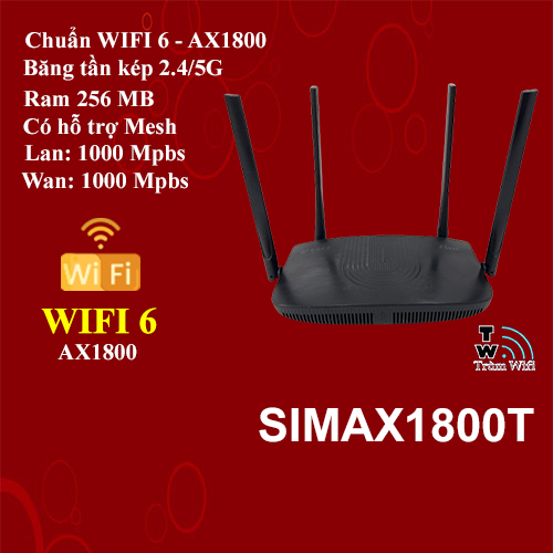 Bộ phát wifi Router WiFi6 SIMAX1800T,có mesh,ax1800,rom padavan tiếng việt,asus,4 râu,sóng mạnh