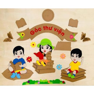 Tranh góc Thư Viện Steam đồ dùng trang trí Mầm Non