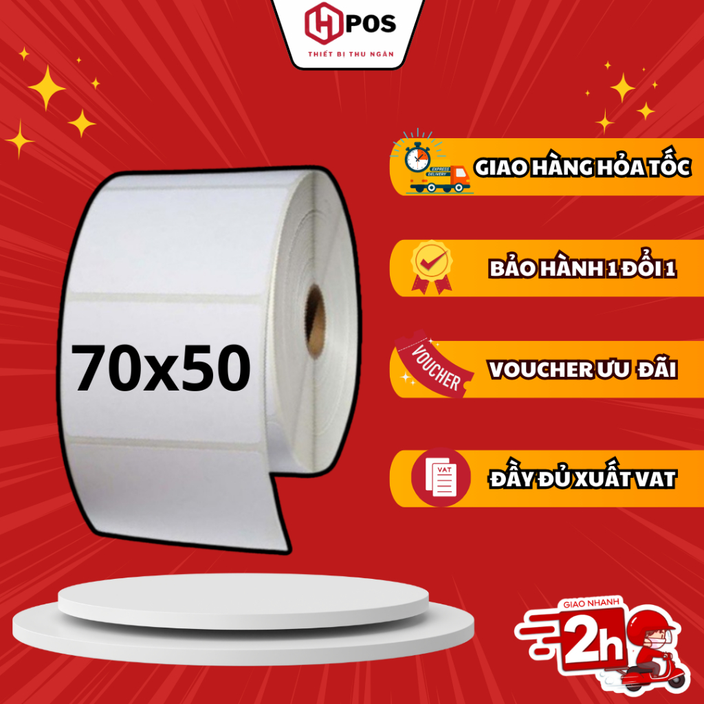 Giấy in tem nhiệt, decal bóc dán 70x50 MM ( 30 mét )