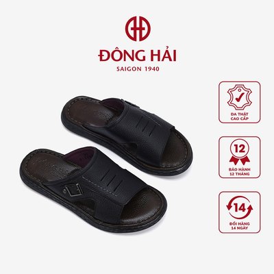 Dép quai ngang nam Đông Hải chất liệu  da bò cao cấp đế cao su có rãnh chống  trơn trượt - D1133