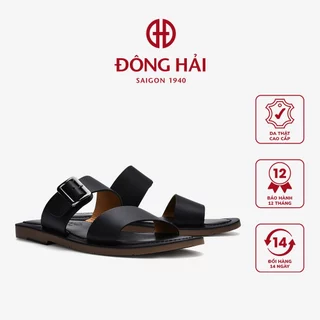 Dép nam da bò Đông Hải 2 quai ngang đính khóa kim loại - D1813