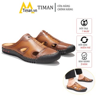 Giày nam sục dép sabo chất liệu da bò quai ngang thiết kế mọi cao cấp bảo hành 5 năm SA17 TIMAN