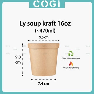 50 ly giấy kraft đựng súp nhiều size kèm nắp giấy đựng cháo tô cháo Kem dùng 1 lần COGI