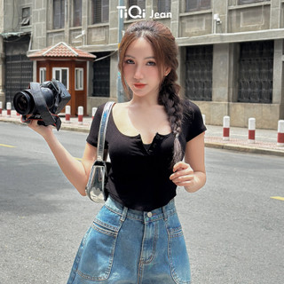 Áo thun nữ croptop tay ngắn cài cúc TiQi Jeans A-115