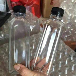 Chai nhựa PET vuông 350ml đựng trà sữa, nước ép đồ uống, chai nhựa vuông đựng đồ uống giải khát