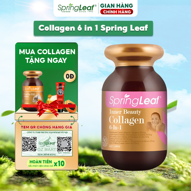 Collagen trẻ hóa làn da Collagen 6 in 1 Inner Beauty Spring Leaf giúp trắng da, hỗ trợ giảm thâm nám