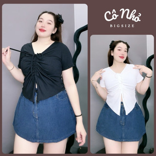  Áo Thun Bigsize Nữ Áo Kiểu Croptop Dây Rút Tôn Vòng 1 Vải Gân Tăm Mềm Mát Lên Phom Đẹp G42 