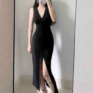 Đầm body dáng dài sát nách cổ tim phối nút  Bigsize 40-120kg |THU TUYỀN|