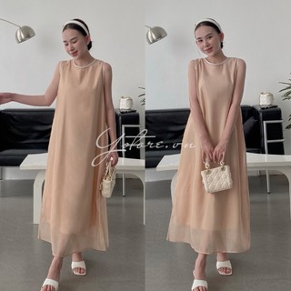 Đầm suông sát nách dáng dài 2 lớp, đầm maxi dáng xoè chất tơ rủ mềm mại phong cách Hàn Quốc - YSTORE
