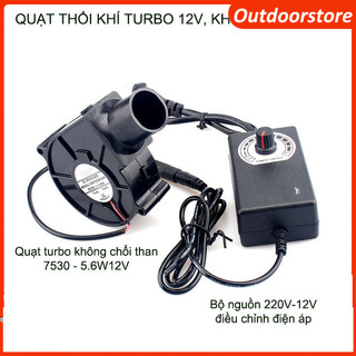  FREESHIP Quạt thổi khí 7530-5.6W-12V Turbo không chổi than bộ nguồn điều tốc dùng cho bếp nướng than hoa 