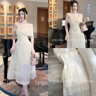 Váy đầm trắng 2 dây, trễ vai cúp ngực thiết kế cổ thuyền cao cấp sang chảnh dự tiệc cưới, sự kiện, cô dâu, đầm váy côdâu