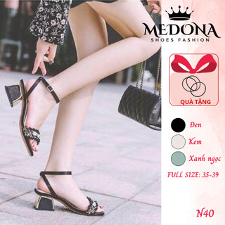 [N40] Sandal 5p cao gót dây đính hạt ngọc siêu xinh - MEDONA