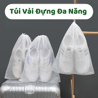 Túi đựng giày, túi bảo quản giày đa năng vải không dệt trắng, túi đựng giày dép dây rút ngăn chống nước chống bụi