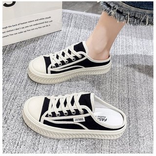 Giày sục thể thao nữ vải canvas đế bằng bánh mì 3cm kiểu dáng trơn đơn giản trẻ trung năng động, M87