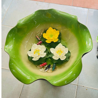 Bát Sen Thả Hoa Xanh Ngọc Cỡ Lớn 30, 35cm Bát Tụ Lộc đồ thờ cúng gốm sứ đề ban thần tài hút tài lộc chiêu tài