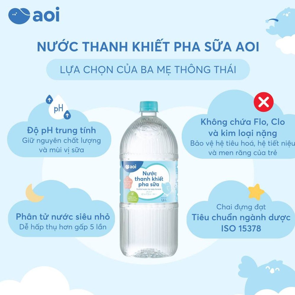 Nước thanh khiết pha sữa Aoi giữ trọn vẹn dưỡng chất, dung tích 1,5L(Combo 6 chai)