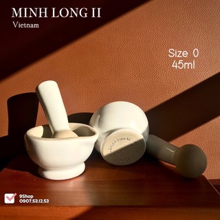01 Bộ Cối Giã Nghiền Thuốc/ Bột/ Son Bằng Gốm Sứ Cao Cấp Minh Long II - Size 00 dung tích 45ml