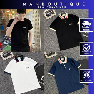 Áo thun polo nam gu ci thêu logo ở túi phối kẻ chỉ ở cổ siêu cá tính . áo phông nam gu ci chất liệu vải gai thoáng mát