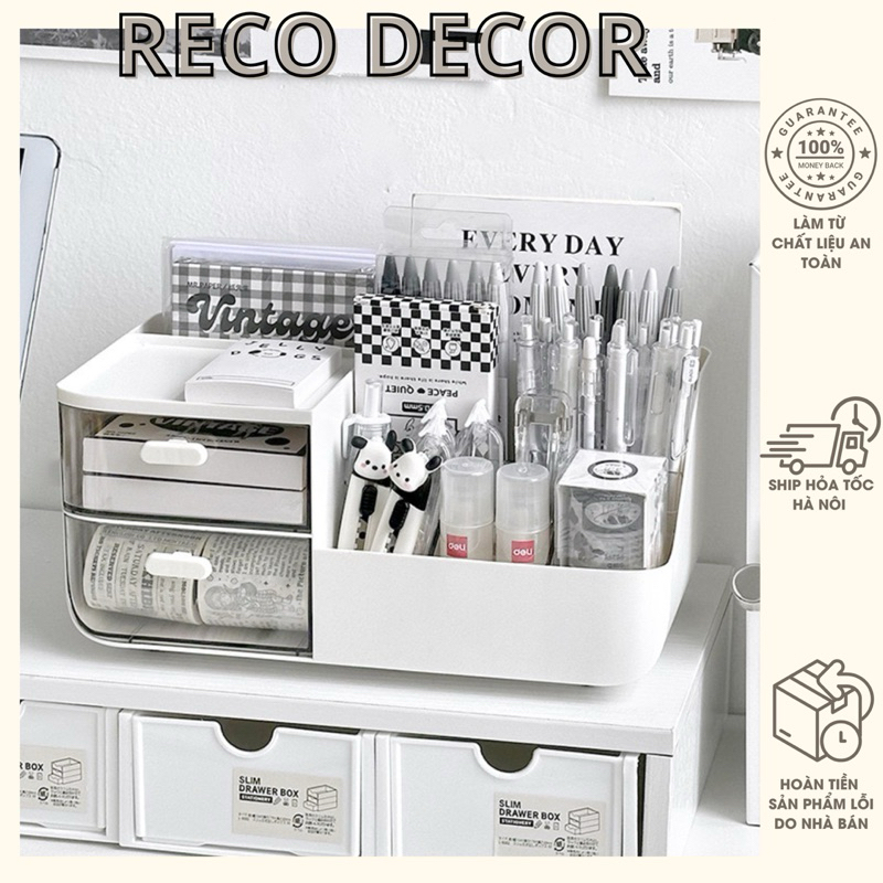 Kệ Tủ 2 Ngăn Kéo Đựng Bút Đồ Dùng Học Tập Decor Trang Trí Bàn Học RECO