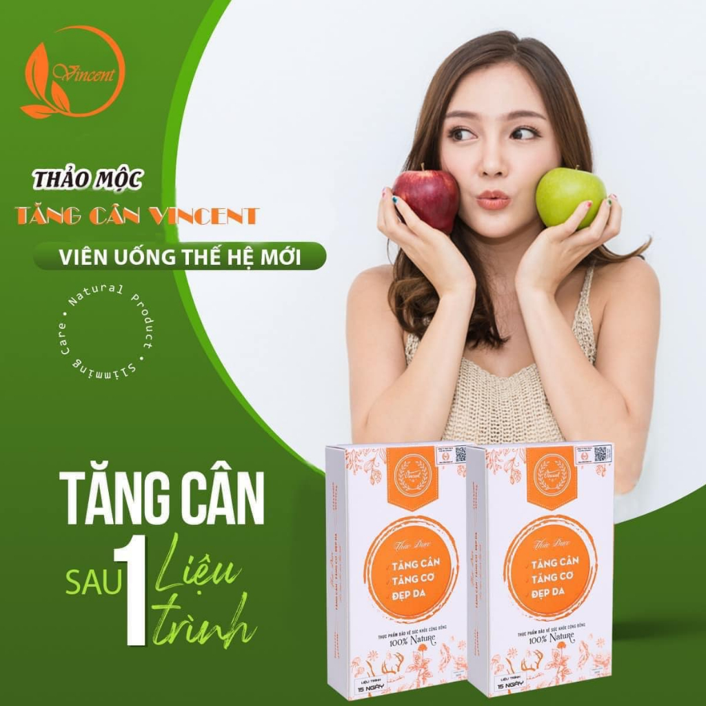 Tăng cân VINCENT liệu trình 15 ngày Chính Hãng hiệu quả an toàn không tích nước cho người gầy