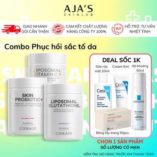 Combo phục hồi sắc tố da CodeAge Liposomal Glutathione + Liposomal Vitamin C + Skin Probiotic
