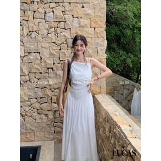 Váy 2 dây cổ lệch dáng a dài basic
