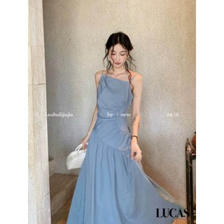 Váy 2 dây cổ lệch dáng a dài basic