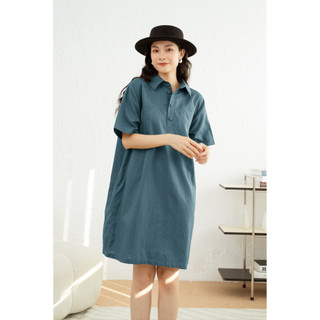 Đầm Linen Sơ Mi Xẻ Trụ Màu Nâu, Xanh, Trắng - Thời Trang Hoa Đô