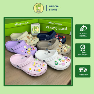 Dép Sục Đế Thấp, Dép Cross Classic Nam Nữ Đế Thấp 2 cm Tặng 14 Charm Cài Gắn Dép, Hỗ Trợ Đổi Size - Sấu Béo