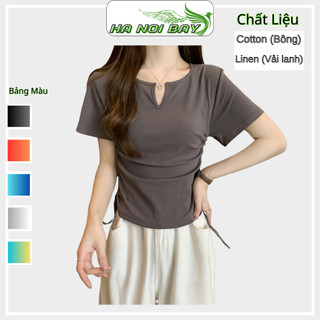 Áo thun mát lạnh áo thun xếp nếp trơn thanh lịch cho nữ xu hướng giới trẻ chất cotton mát mẻ sh37