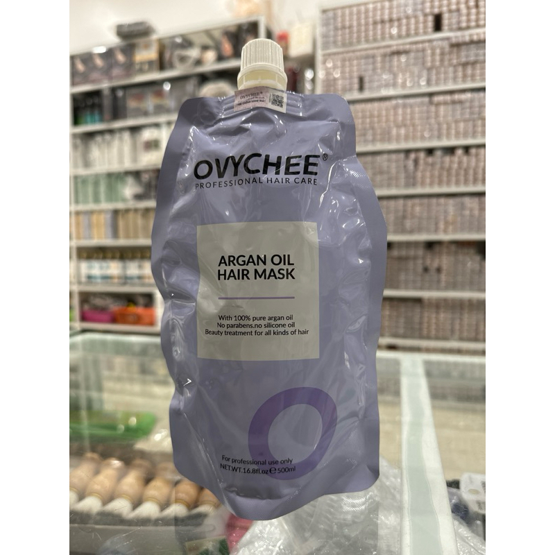 Kem hấp ủ tóc Ovychee túi 500ml với 100% tinh dầu argan nguyên chất phục hồi tóc siêu mềm mượt