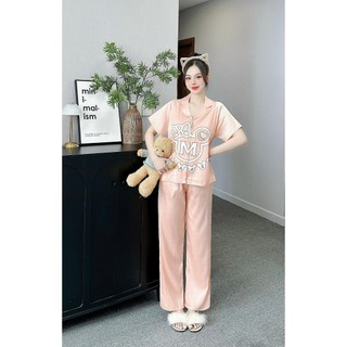 Đồ bộ nữ ANH MỸ mặc nhà pijama chất liệu lụa xước ánh kim thiết kế 5D cao cấp tay ngắn quần dài  SP0247