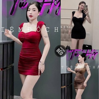 Đầm nhún 2 dây to có mút phom ngắn chất thun lazzon co giãn thích hợp mặc đi tiệc đi làm đi chơi
