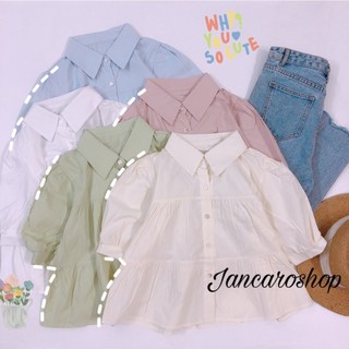 Áo Sơ Mi Dáng Ngắn Tay phồng 3 Tầng Hàng QCCC - Jancaroshop