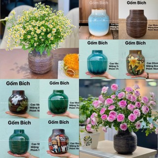 Bình hoa lọ hoa dáng bóng đèn nhỏ men mộc gốm sứ bát tràng - gốm bích