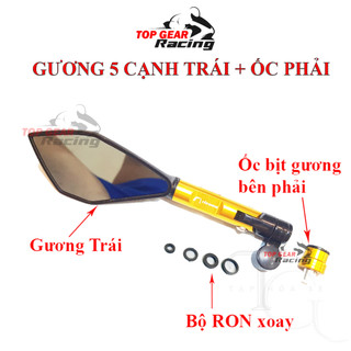 COMBO: 01 Gương 5 Cạnh Trái xoay 360 + 01 Ốc Chân Gương Bên Phải <TOPGEAR>