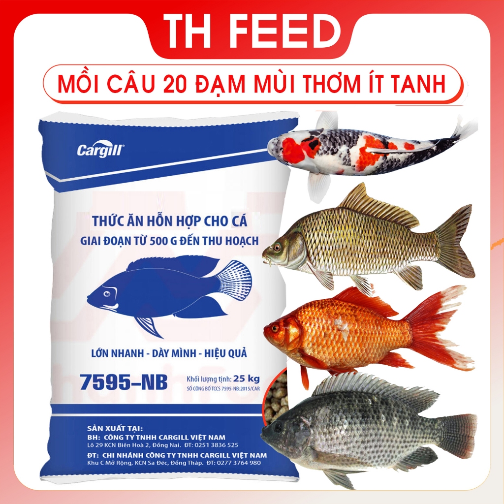 [LOẠI NGON] 5kg Cám mồi câu cá thơm cốt vàng Cargill 7595, ít tanh, đạm 20 đạm, chuyên mồi câu cá ch